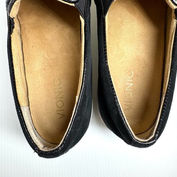 VIONIC Dinora Leather Slip On Sneakers Women's 9.5 Snake Skin Black Suede Casual - Picture 12 of 14